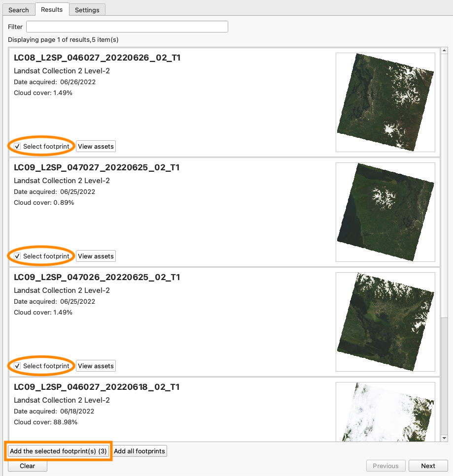 Screenshot of QGIS STAC API Browser plugin button used for adding the STAC item footprint